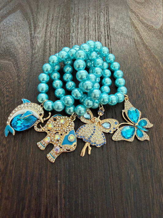 Sky Blue Glass and Crystal Bracelets