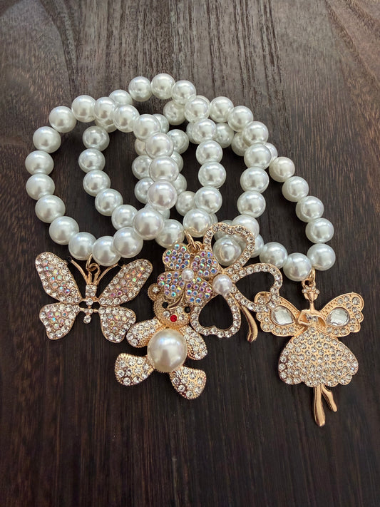 Ivory Glass and Crystal Bracelets