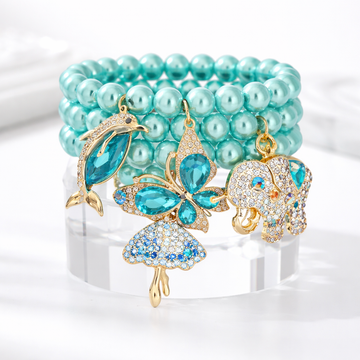 Sky Blue Glass and Crystal Bracelets
